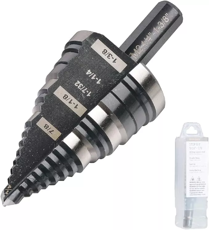 1/4 to 1-3/8 Inch Step Drill Bit Straight Grooved Double Fluted, M2 High Speed Steel Drill bits for Hole Drilling in Stainless Steel, Copper, Aluminum, Wood, Plastic