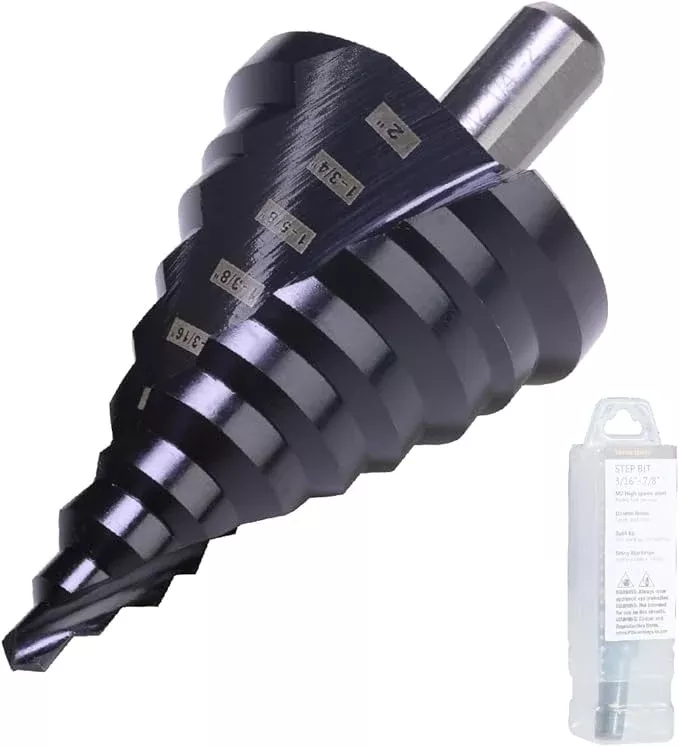 1/4 to 2 Inch Step Drill Bit Spiral Grooved Double Fluted, Large M2 High Speed Steel Drill bits for Hole Drilling in Stainless Steel, Copper, Aluminum, Wood, Plastic