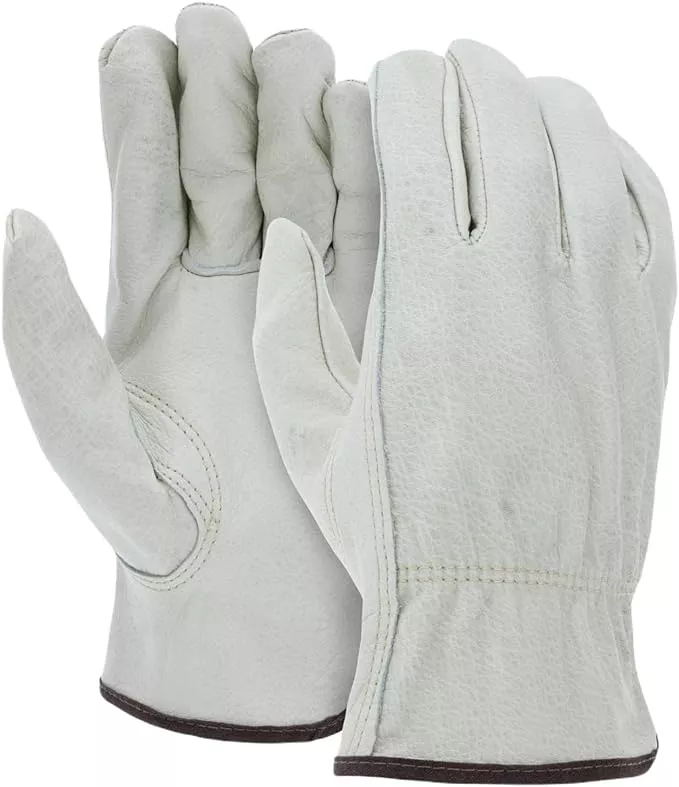 12 Pairs Heavy Duty Durable Cowhide Leather Work Gloves for Construction, Industrial and Personal Use
