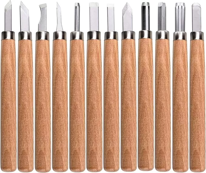 12 PCS Wood Carving Tools Set Plastic Storage Case Easy to Use Mini Wood Chisel Beginner Wood Carving Kit for Adults and Kids Carving Kit Gift