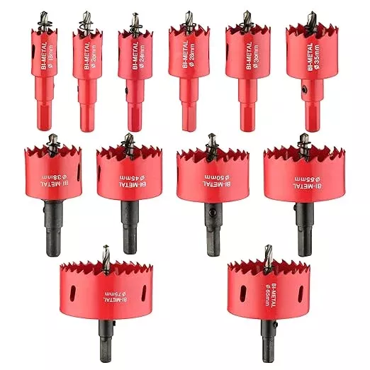 12PCS Bi-Metal Carbide Hole Saw Kit with Drill Bits for Thin Metal and Wood,Cutting Diameter 45/64'' to 2-15/16'',for Gerneral Purpose