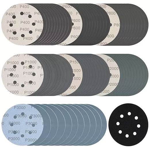 140Pcs 5 Inch Wet Dry Sanding Discs Hook and Loop 8 Holes Sandpaper 400/600/800/1000/1500/2000/3000 Assortment Grits for Orbital Sander Automotive Wood Metal Polishing