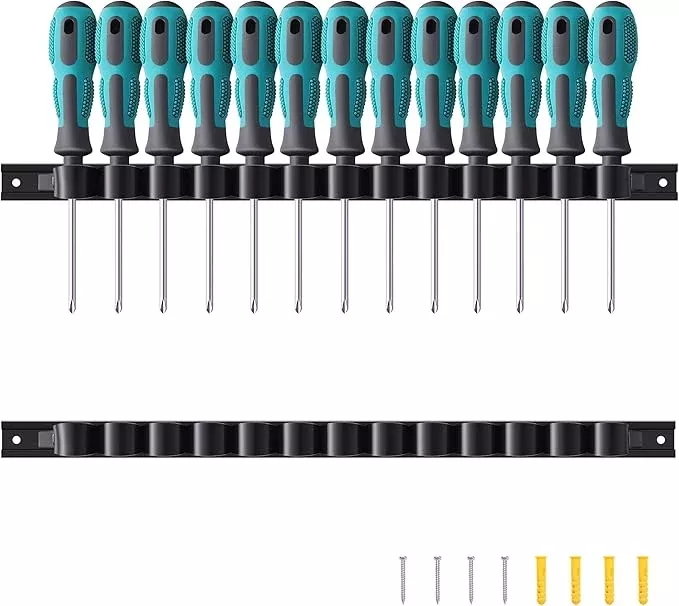 2 Pack Wall-Mounted Screwdriver Organizers with Screws - Heavy-Duty ABS Plastic Tool Holder for Screwdrivers, Wrenches, Piers - Garage Workshop Storage (Red,2 PCS)