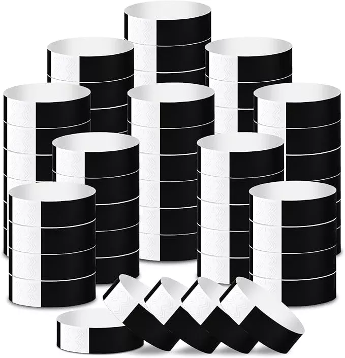 2000 Pcs Paper Wristbands for Events Waterproof Neon Black Wrist Bands Adhesive Concert Identification Wristbands Hand Bands for Events(Black)