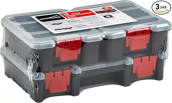 3-Pack Organizer Set – Small Parts Storage Boxes with Removable Dividers – 1 Medium & 2 Mini Hardware Cases for Screws, Bolts, Crafts – Durable Nylon Toolbox for Garage or Travel Use