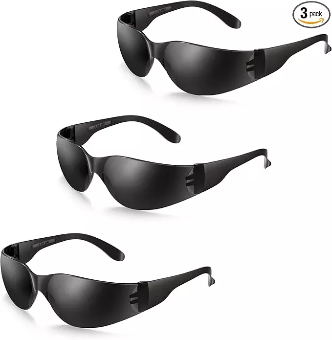 3 Pack of Tinted Safety Glasses, Scratch & Impact Resistant Protective Eyewear, Dark Lenses for UV Protection