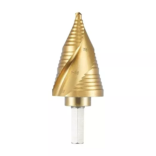 3 Sizes M2 Step Drill Bit, 7/8", 1-1/8", 1-3/8" Titanium Cone Drill Bits for Steel Metal Sheet Hole Drilling Cutting, Multiple Hole Sprial Unibit, Stepped Up Bits Home Tools