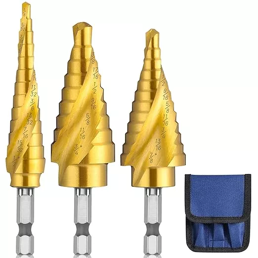 3PCS Step Drill Bit Set, Spiral Grooved HSS Titanium Step Drill Bits for Metal, 31 Sizes Stepper Up Bits