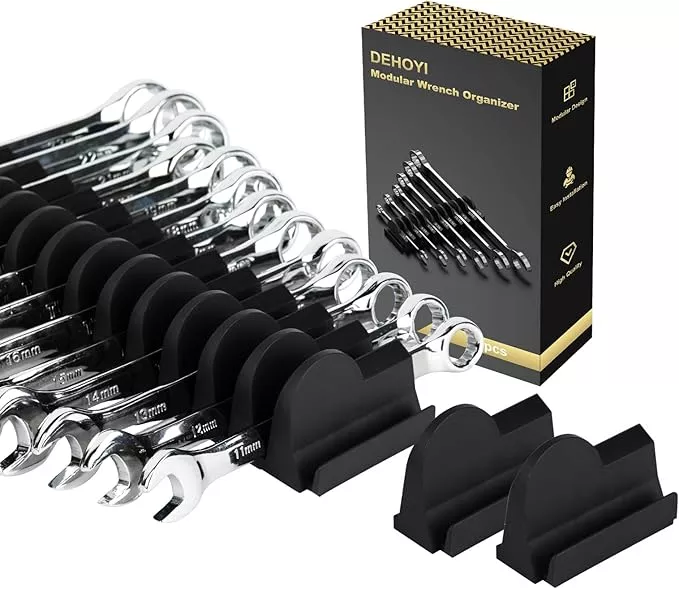 48 pcs Modular Wrench Organizers for Tool Drawers - Wrench Rack with Metric&SAE Labels, Perfect Tool Storage Holder. Gift for father, brother and boyfriend (Black without Magnet)