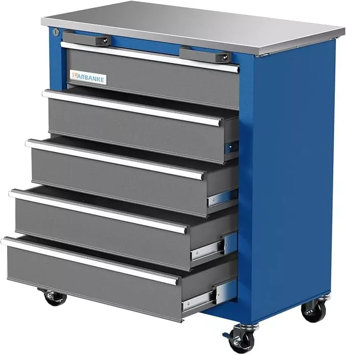 5-Drawer Rolling Tool Chest,Tool Cabinet on Wheels with Keyed Locking System and Drawer Liners,Tool Chest with Link Buckle and can be Combined to Large Cabinet Set,for Warehouse,Garage