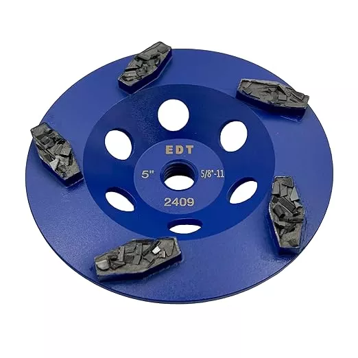 5" PCD Grinding Wheel for Epoxy, Glue, Mastic and Paint, 5 Crushed Chip PCD Segments, 5/8"-11 Threaded Arbor