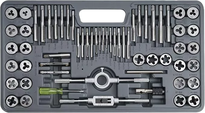 60pcs SAE & Metric Tap and Die Set, Metric Standard Rethreading Tool Kit, Coarse and Fine Threads for Cutting External and Internal Threads, Essential Repair Tool Kit with Storage Case