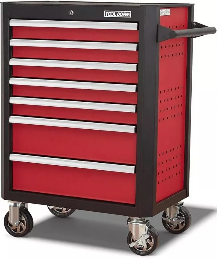 7-Drawer Rolling Tool Chest with Locking Wheels & Drawers, 18.5" D x 27.9" W x 39.5" H Mobile Tool Storage Cabinet, Heavy-Duty Garage Organizer w/Ergonomic Handle