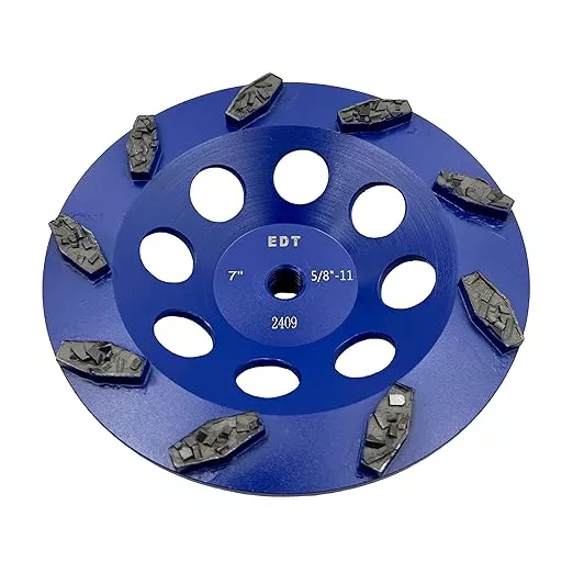 7" PCD Grinding Wheel for Epoxy, Glue, Mastic and Paint, 9 Crushed Chip PCD Segments, 5/8"-11 Threaded Arbor
