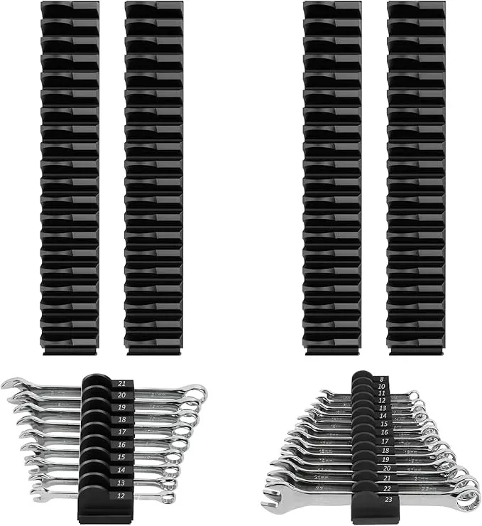80 pcs MAGNETIC Modular Wrench Organizers for Tool Drawers - Wrench Rack with Metric & SAE Labels, Perfect Tool Storage Holder. Gift for father, brother and boyfriend (With Magent) (Black)