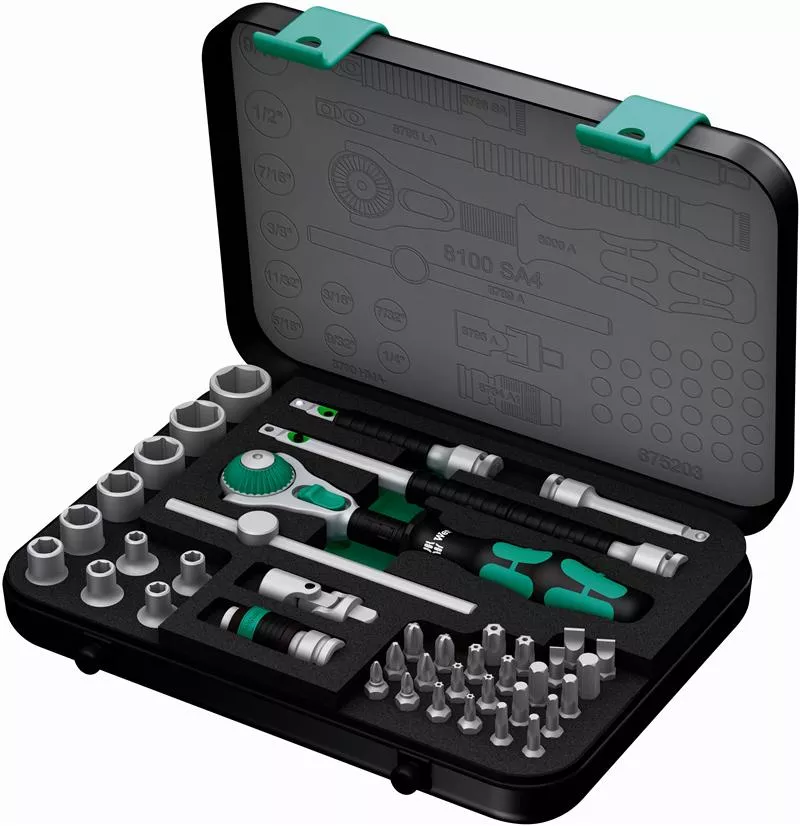8100 SA 4 Zyklop Speed Ratchet Set, 1/4" drive, Imperial, 41 pieces