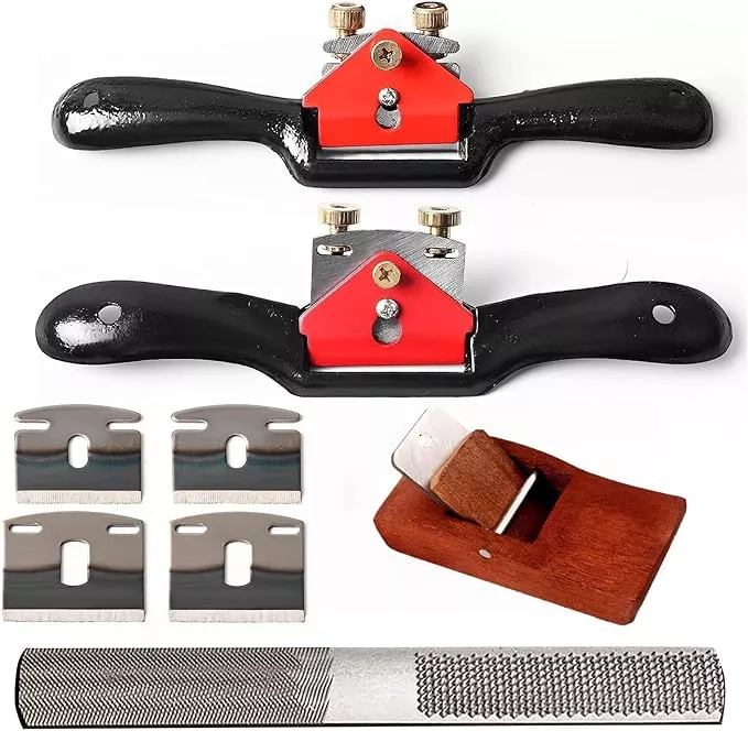 Adjustable Spokeshave Set - 2pcs Spokeshave, 6pcs Metal Blade, Portable Woodworking Planes and 4-Way Wood Rasp File, Perfect for Wood Craft and Woodworking
