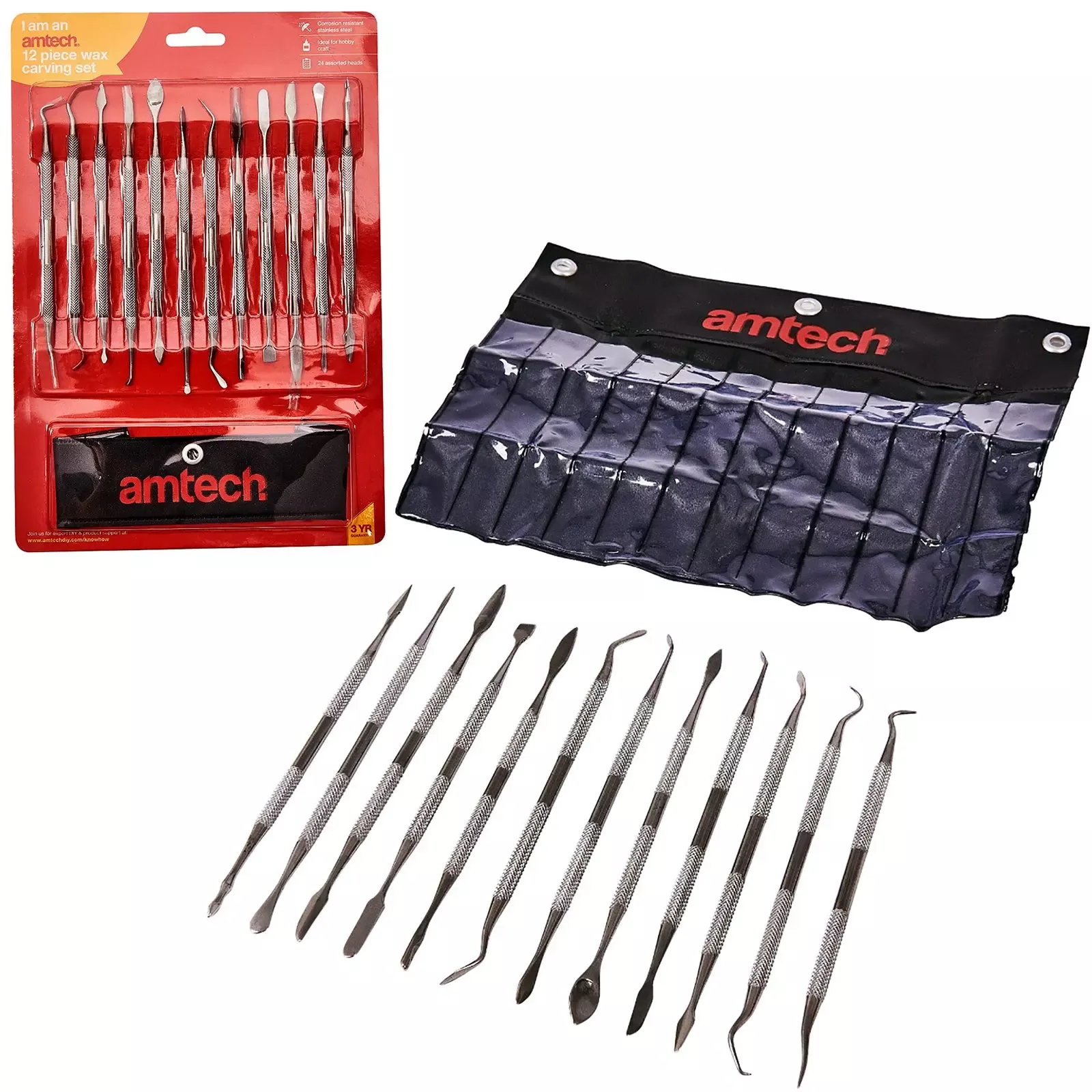 Amtech 12 Piece Stainless Steel Wax Carving Set