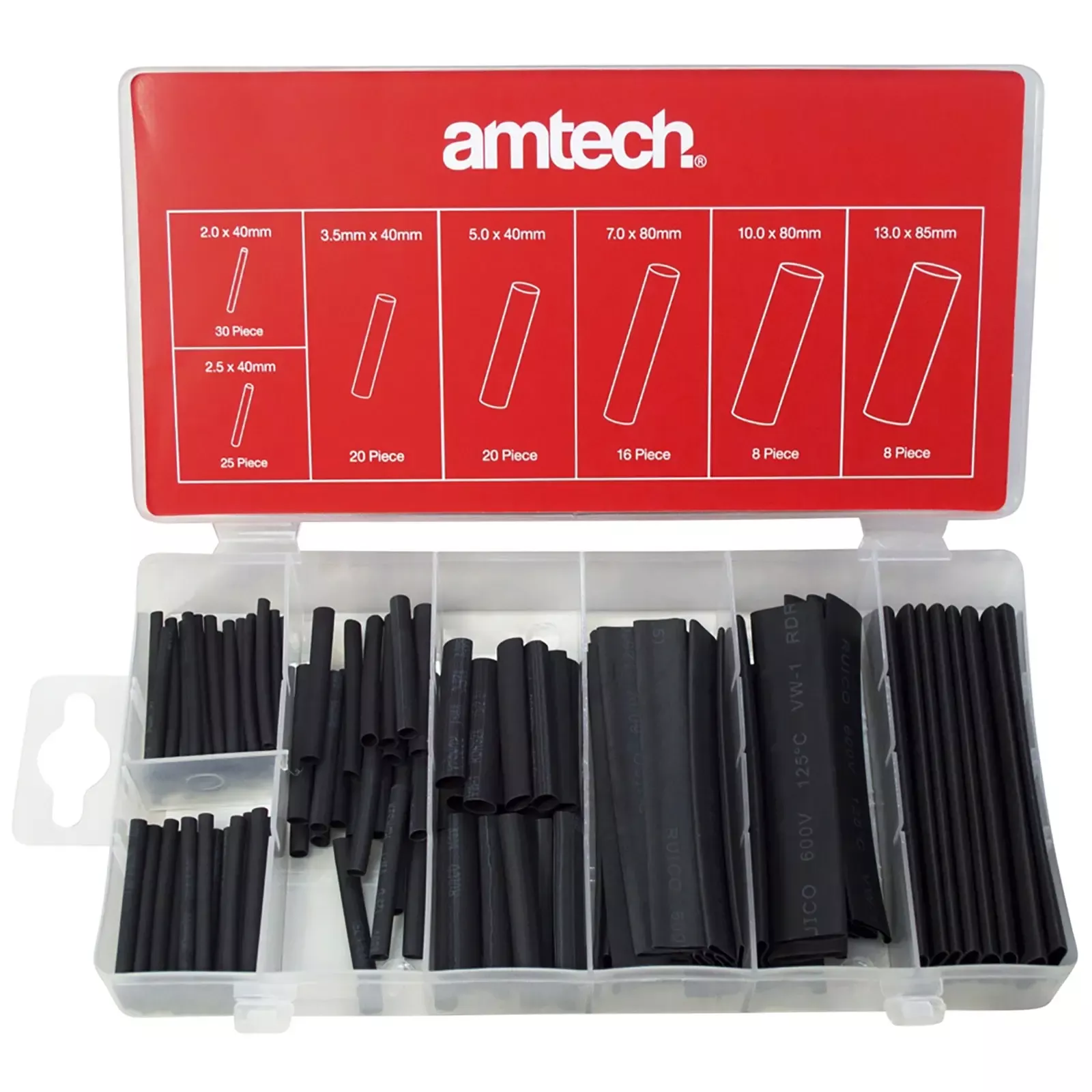Amtech 127 Piece Heat Shrink Wire Wrap Tubing Assortment