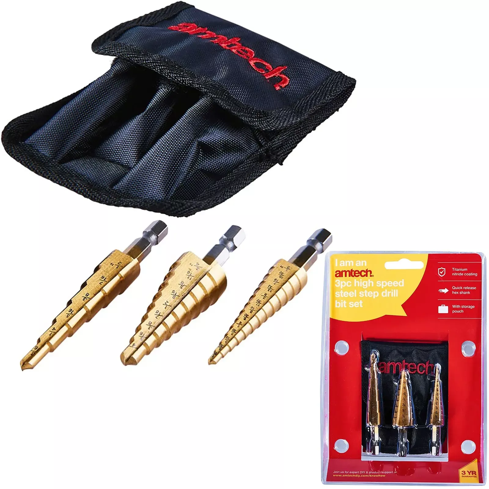 Amtech 3 Piece Imperial HSS Step Drill Bit Set