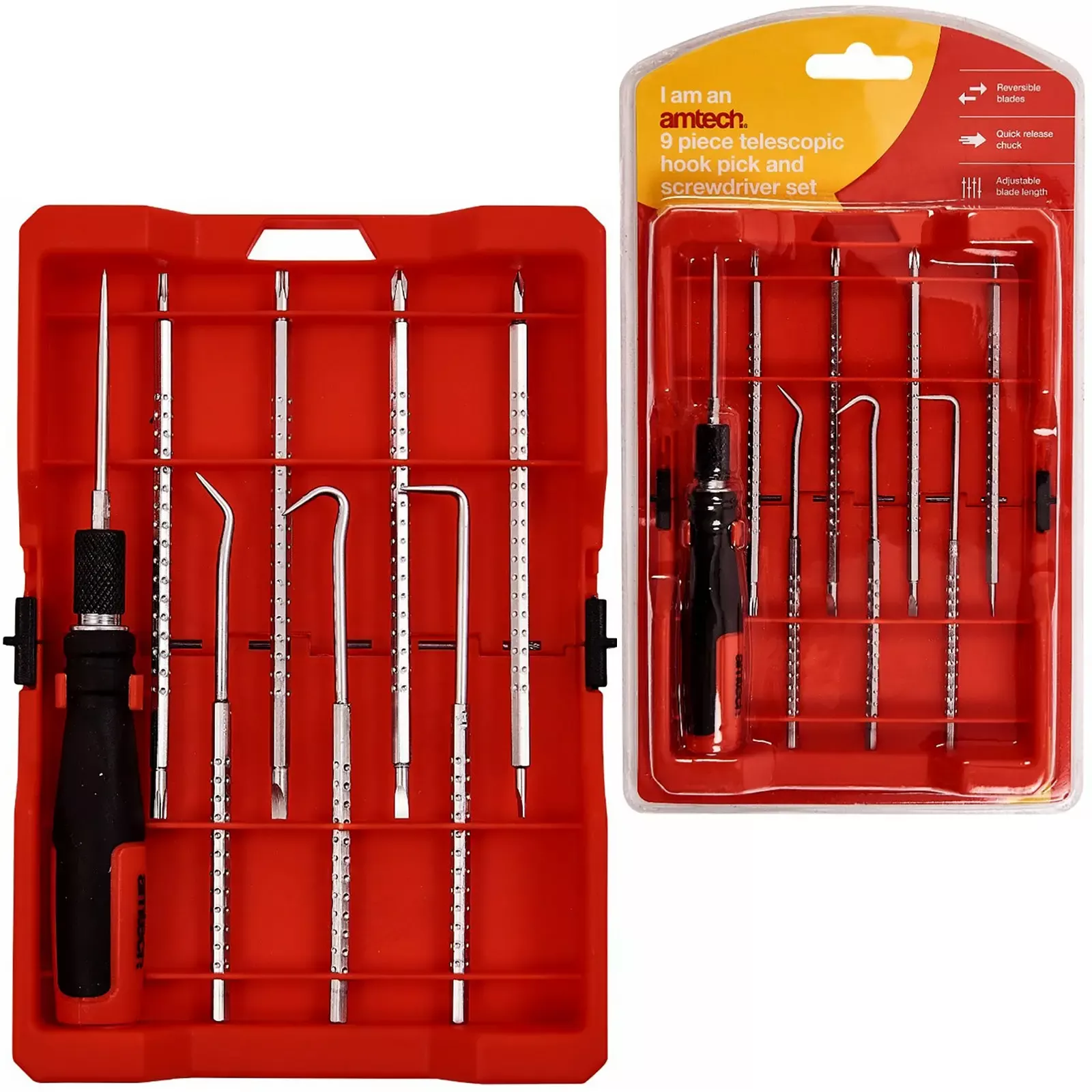 Amtech 9 Piece Telescopic Hook Pick and Screwdriver Set