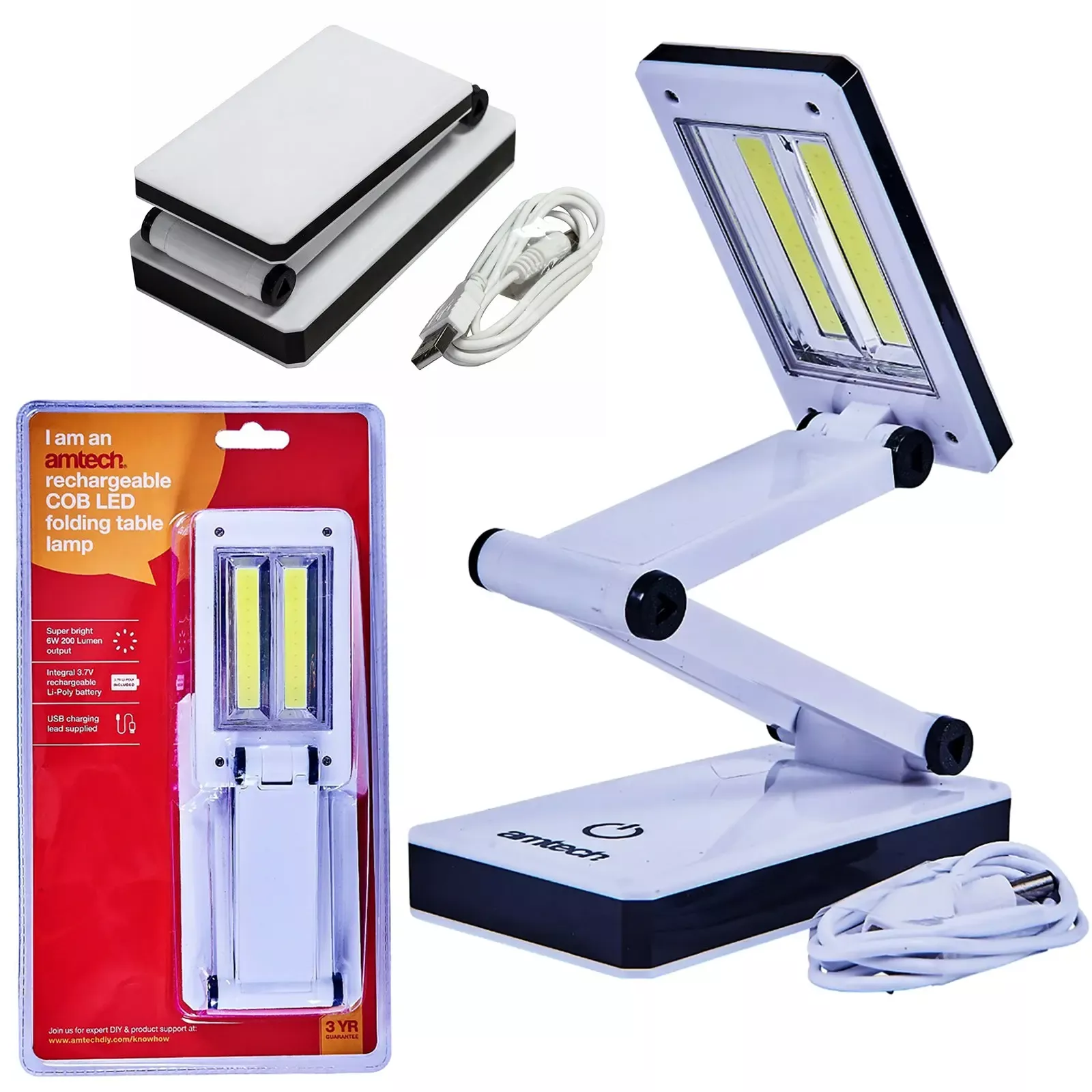 Amtech Rechargeable USB COB LED Folding Table Lamp 200 Lumens