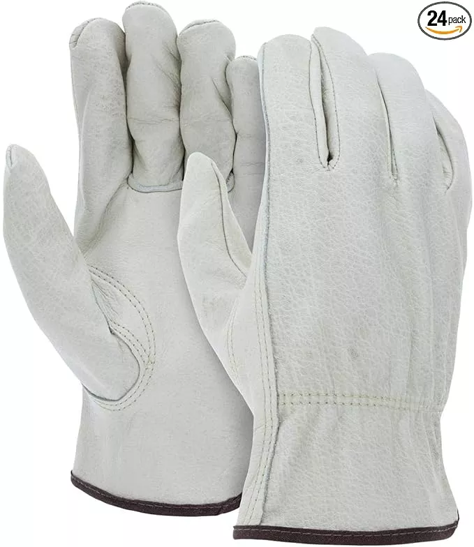 ATERET 12 Pairs X-Large Heavy Duty Durable Cowhide Leather Work Gloves I Driver Gloves for Truck Driving, Warehouse, Gardening, Farming