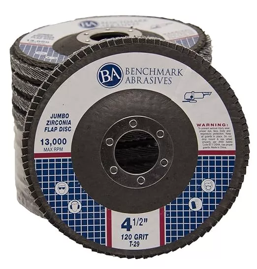 Benchmark Abrasives 4.5" x 7/8" Premium High Density Jumbo Zirconia Type 29 Flap Discs 4 1/2 for Angle Grinder, Sanding Discs, Finishing - Grinding Wheels 4 1/2 Inch (10 Pack) - 40 Grit