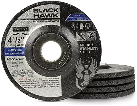 BHA Depressed Center Metal Grinding Wheels for Angle Grinders, 4.5” x 1/4” x 7/8” - 5 Pack