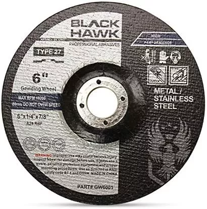 BHA Depressed Center Metal Grinding Wheels for Angle Grinders, 6” x 1/4” x 7/8” - 5 Pack