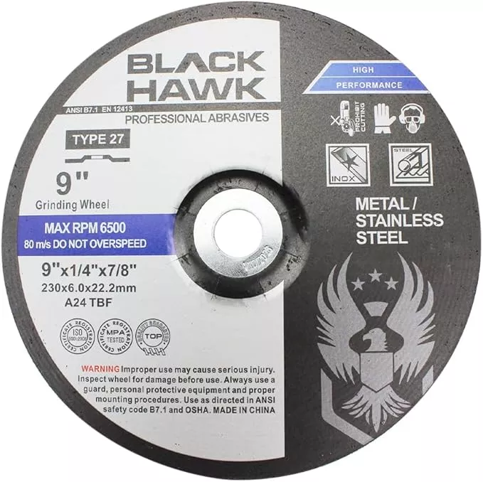 BHA Depressed Center Metal Grinding Wheels for Angle Grinders, 9” x 1/4” x 7/8” - 5 Pack