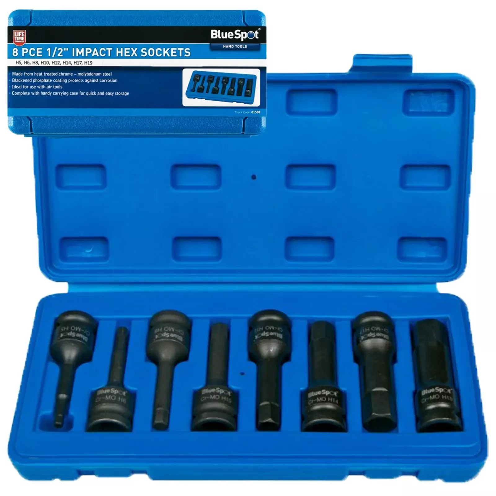 BlueSpot 8 Piece 1/2" Drive Impact Hex Socket Set H5-H19