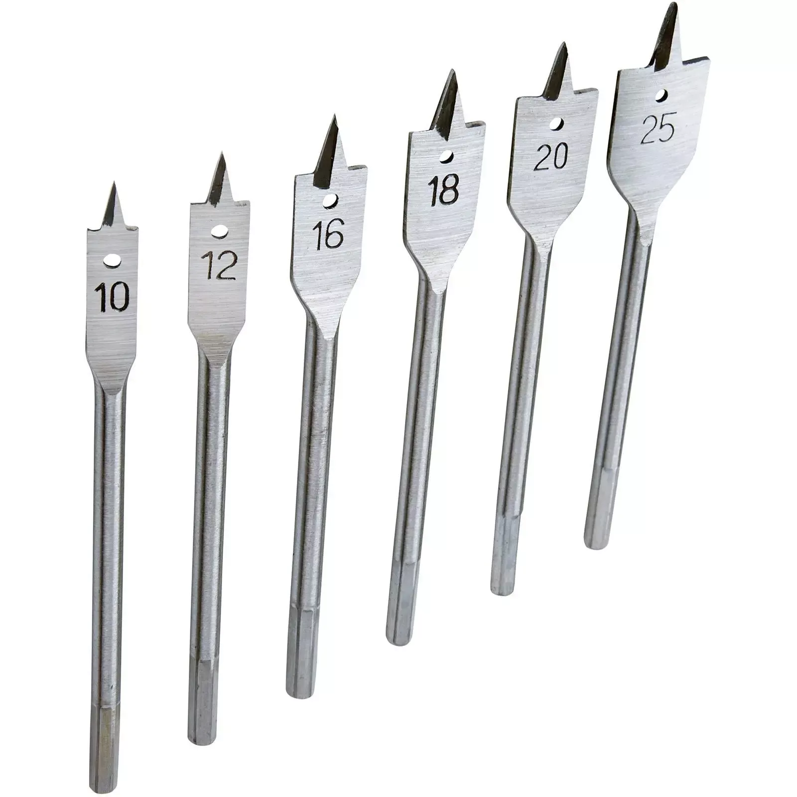 BlueSpot Flat Wood Drill Bits Spade Hole Cutter Laminate Hard Softwood 10-25mm 6pc