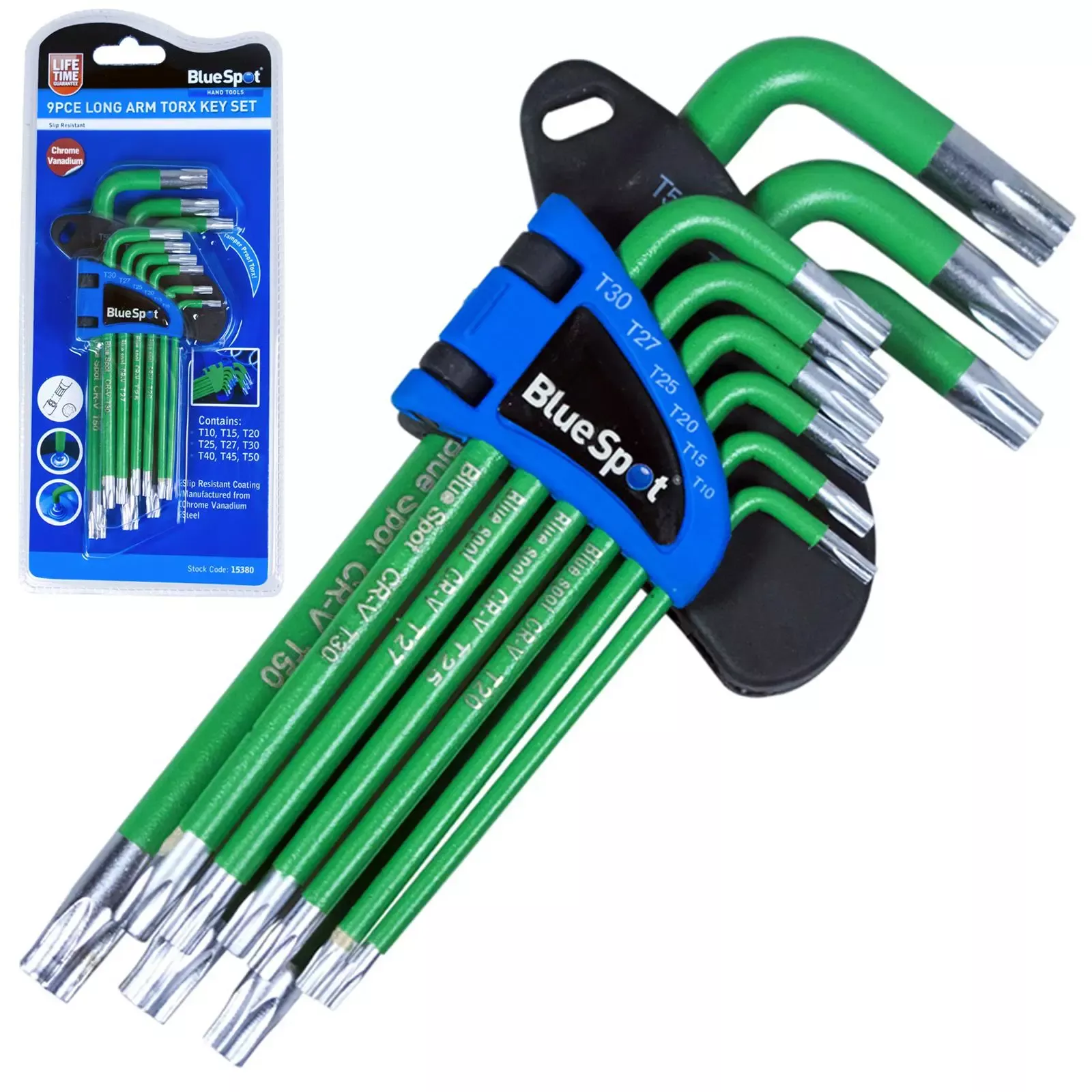 BlueSpot Long Arm Tamper Proof Torx Key Set 9 Piece T10-T50