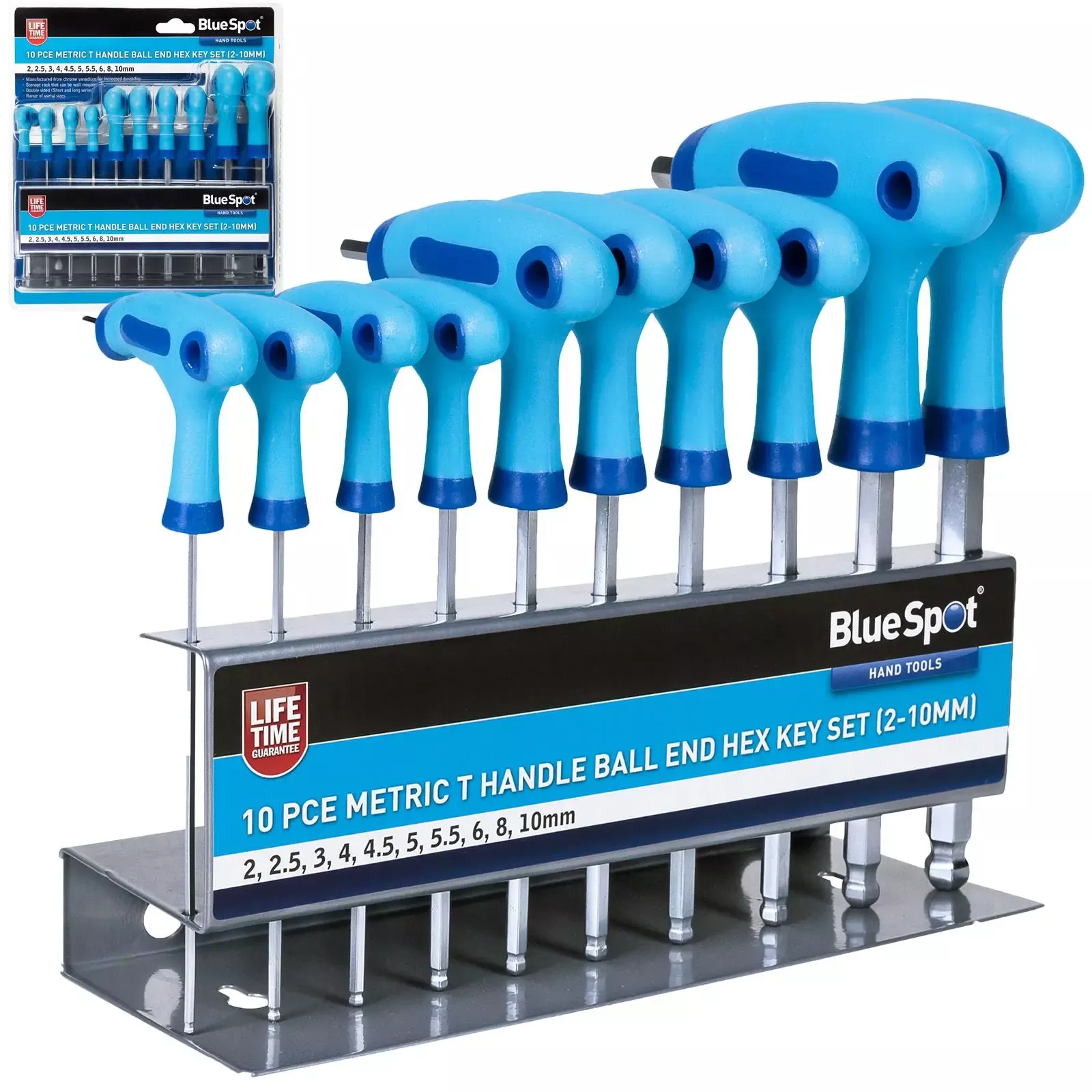 BlueSpot T-Handle Ball End Hex Key Set 10 Piece 2mm-10mm