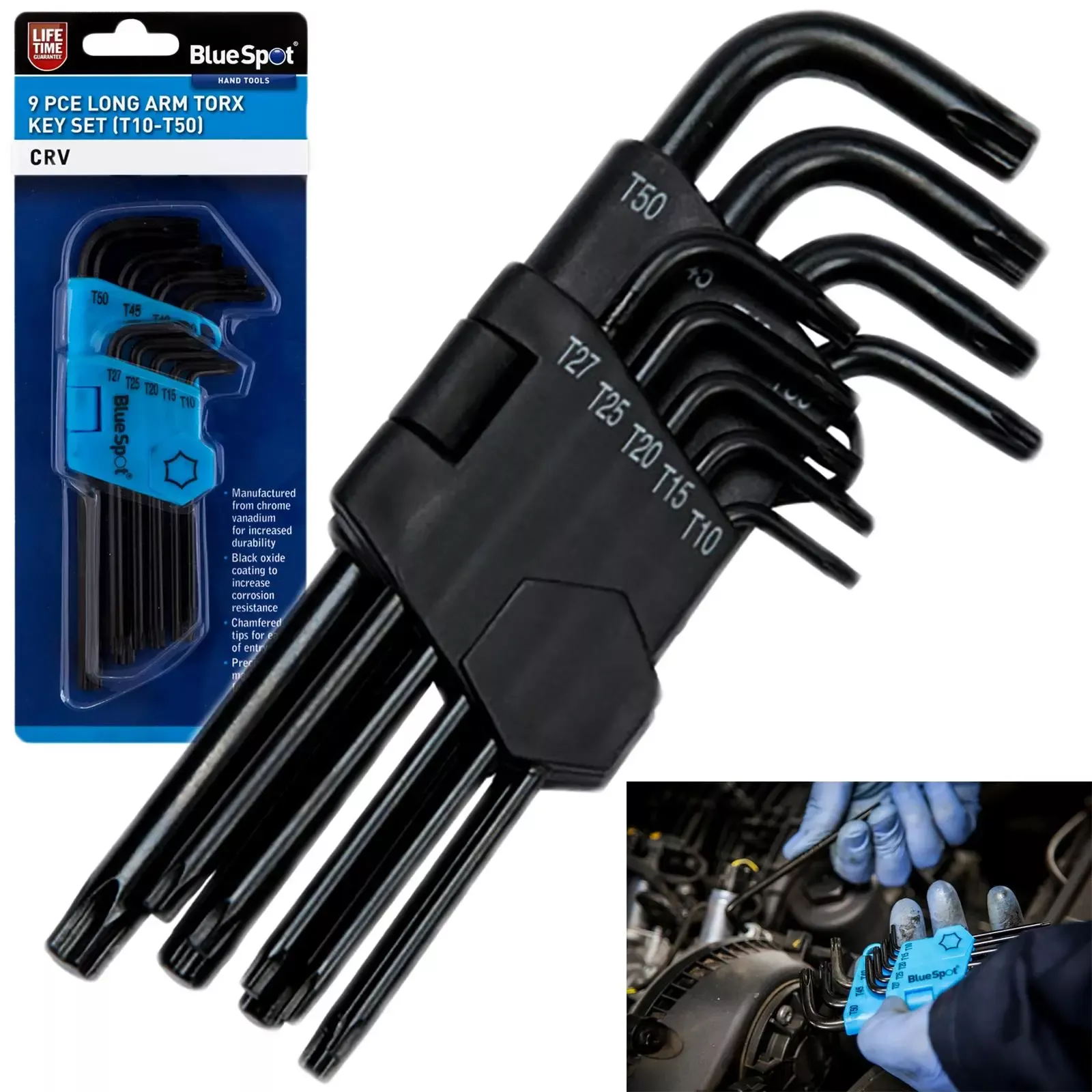BlueSpot Torx Key Set Long Arm 9 Piece T10-T50