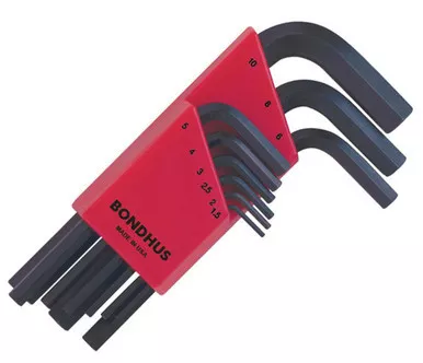 Bondhus 12299 Set of 9 Hex L-wrenches, Short Length, Sizes 1.5-10mm