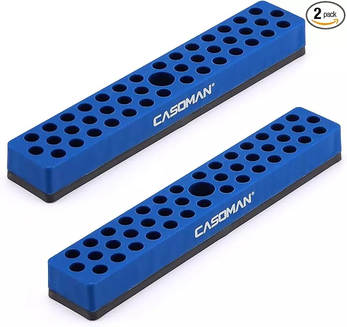 CASOMAN 2PCS 1/4" Hex Bit Organizer with Magnetic Base - Blue, 86 Hole Bit Organizer with Strong Magnetic Base, Magnetic Bit Organizer for Your Specialty