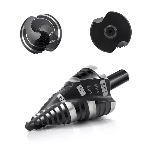 COMOWARE Step Drill Bit, 12 Sizes from 1/4" to 1-3/8", High Speed Steel Step Bit with 2 Spiral Flutes, 3-Flat Shank, Steps Bits for Metal, Aluminum/Wood/Plastic/Iron, Unibit for Electricians & DIY