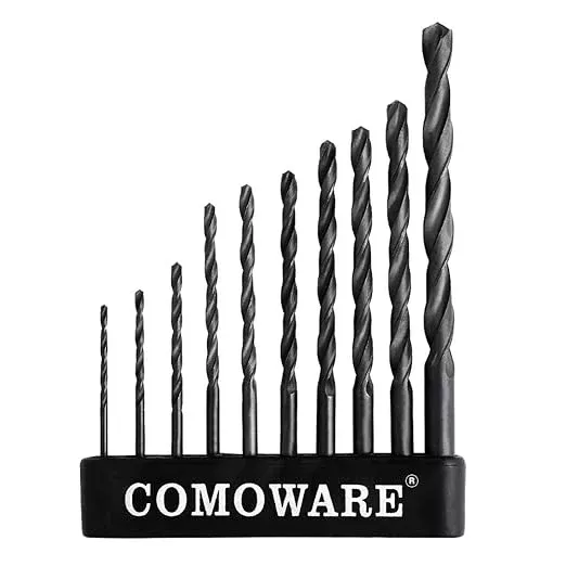 COMOWARE Twist Drill Bit Set- HSS Wood Drill Bit Sets, General Purpose, Black Oxide for Wood Plastic Alloys 10 Pcs