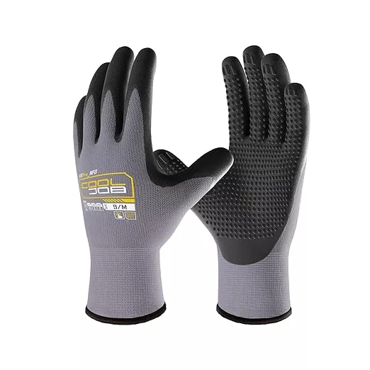 COOLJOB 12 Pairs Nitrile Rubber Coated Nylon Safety Work Gloves Pack Bulk, Dotted for Non-Slip Grip, Breathable Soft Seamless Knit Nitrile Dipped Gloves for Warehouse, Home Improvement, Yard, Small