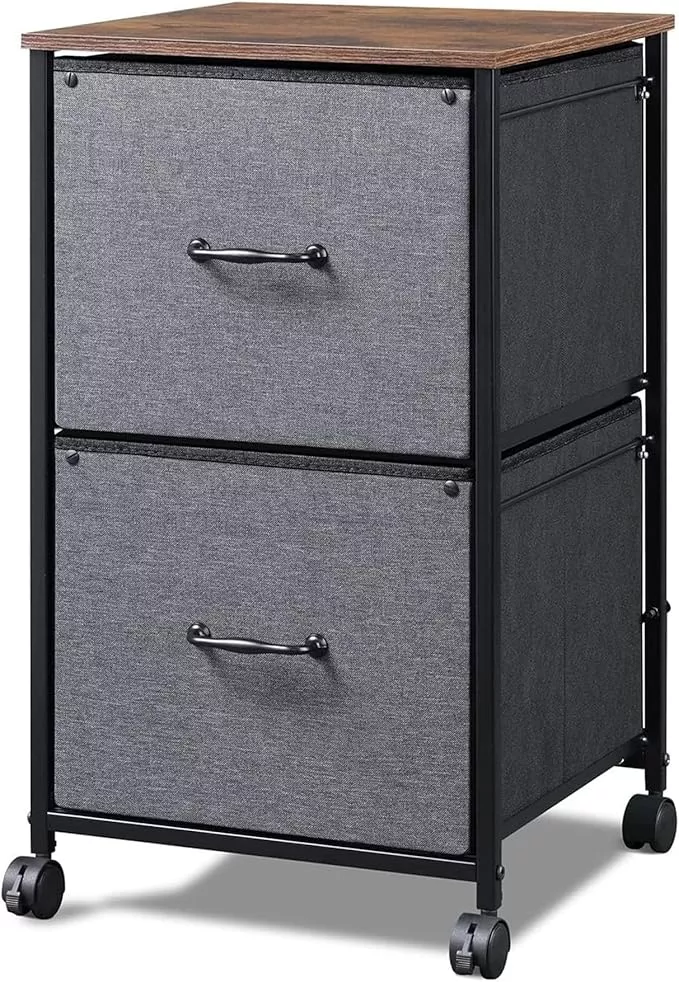 DEVAISE 2 Drawer Mobile File Cabinet, Rolling Printer Stand, Fabric Vertical Filing Cabinet fits A4 or Letter Size for Home Office, Rustic Brown