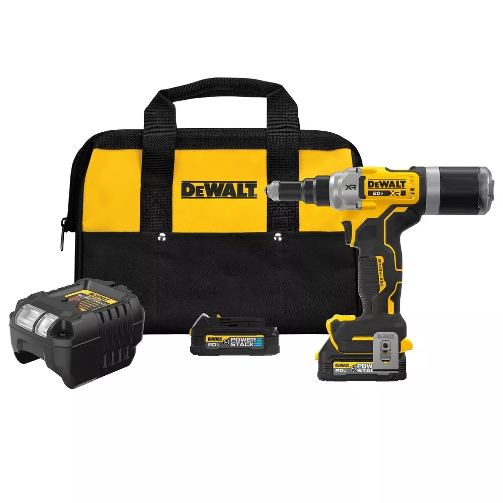 DeWalt 20V MAX* XR Brushless Cordless 1/4" Rivet Tool Kit with DEWALT POWERSTACK DCF414GE2