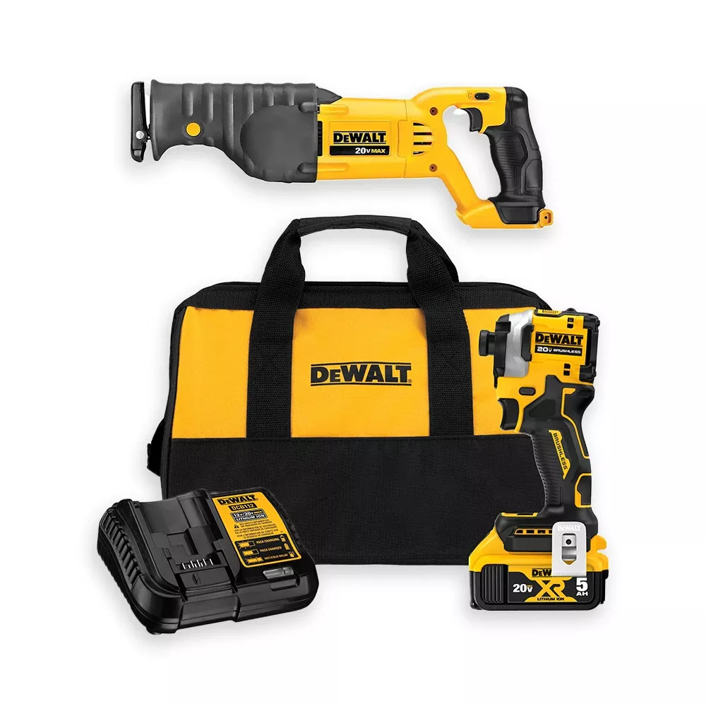 DeWalt Atomic 20V MAX Brushless Cordless 1/4" 3-Speed Impact Driver Kit & 20V MAX Cordless Reciprocating Saw DCF850P1 & DCS380B