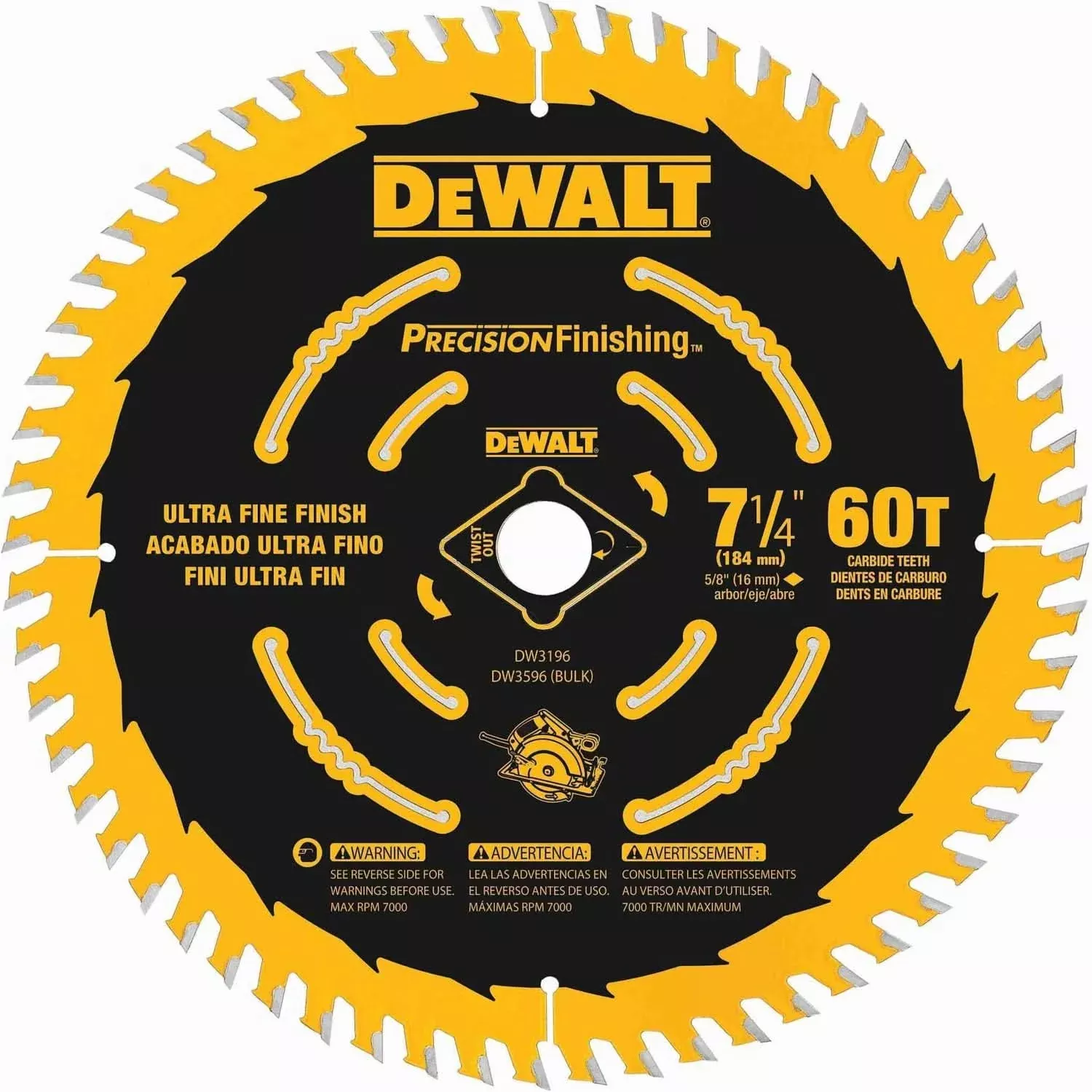 DeWALT DW3196 7-1/4" 60-Tooth Single Precision Framing Saw Blade