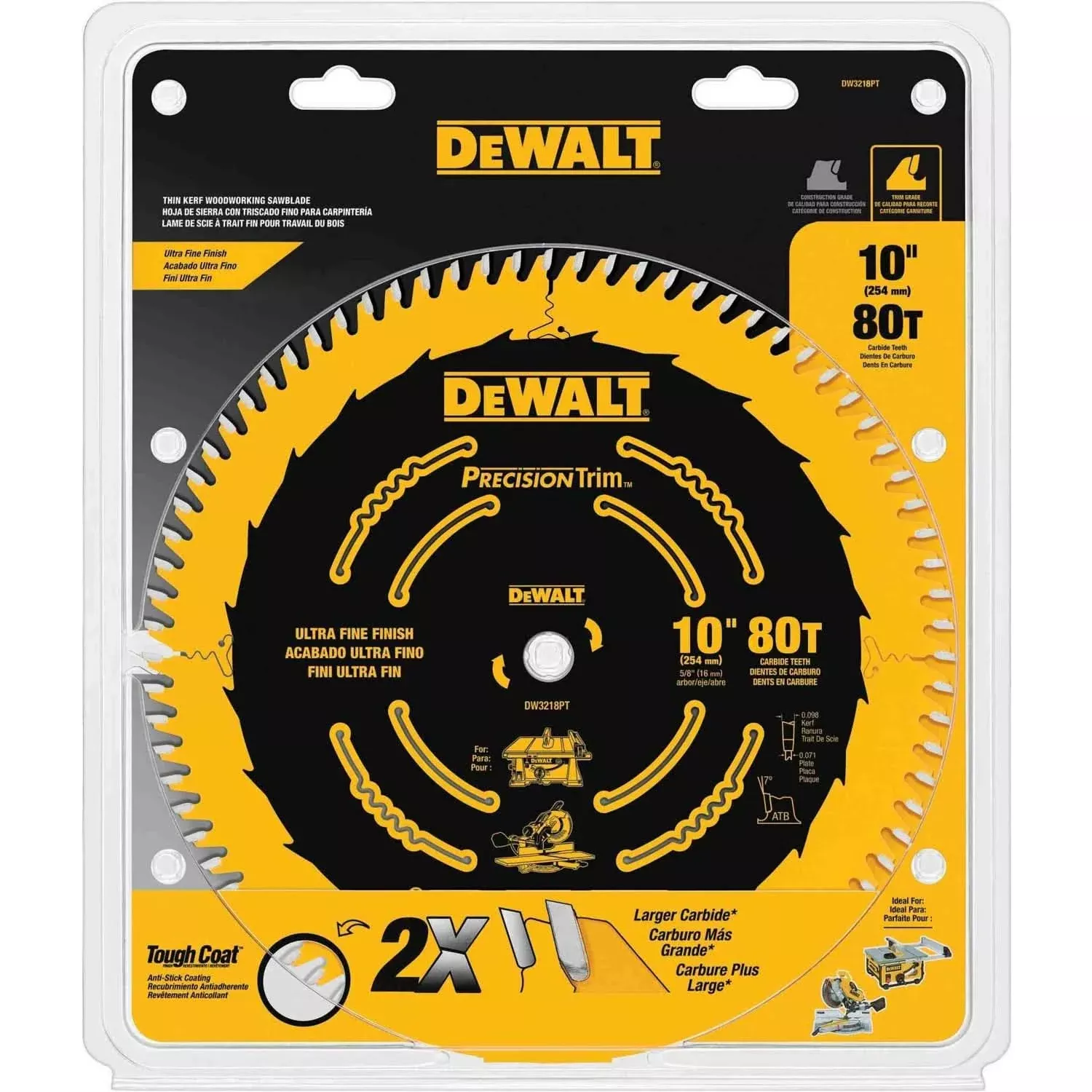 DeWalt DW3218P-Tooth 10 in. 80-Tooth Fine Crosscutting Saw Blade