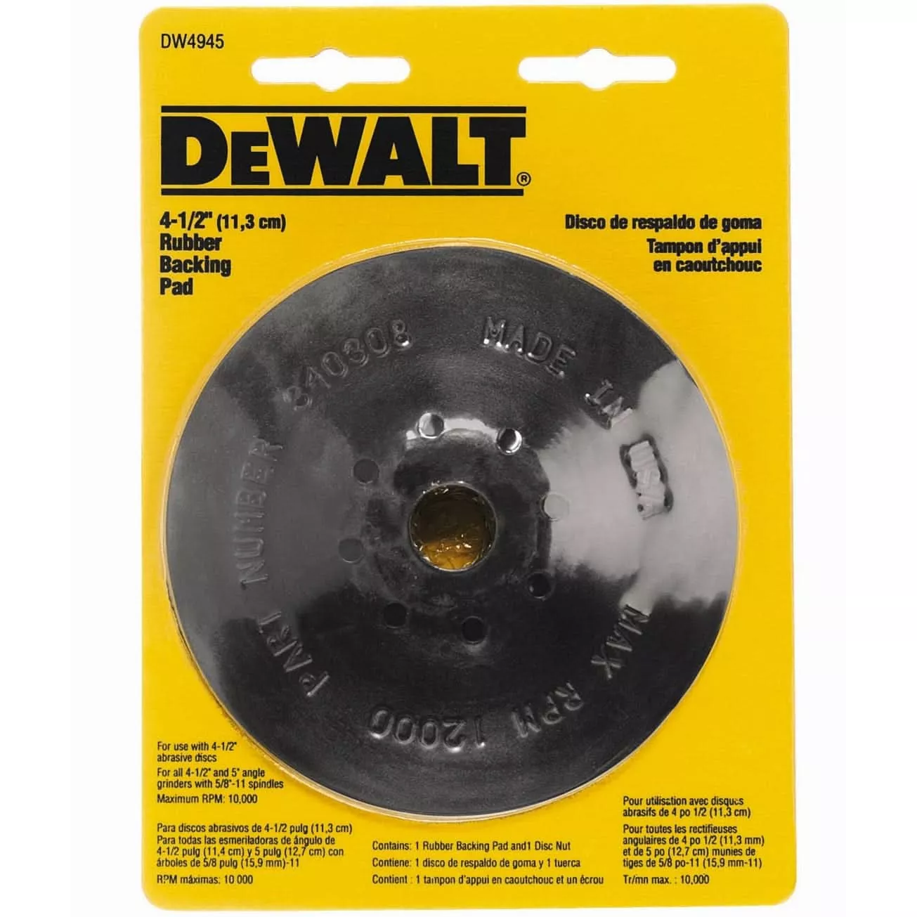 DeWalt DW4945 4-1/2" rubber Backing Pad 5/8"-11 Arbor Soft