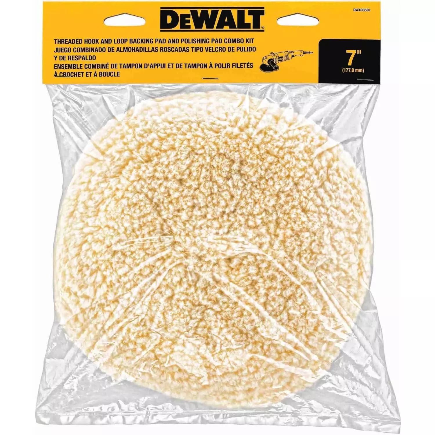 DeWalt DW4985CL 7" Wool Buffing Pad & Backing Pad combo kit