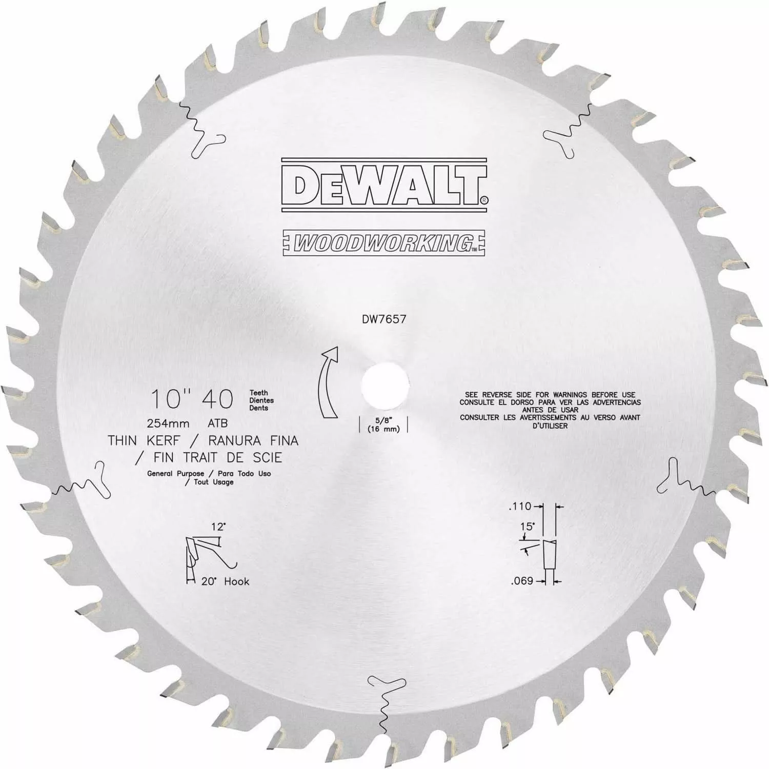 DeWALT DW7657 10 in. 40-Tooth General Purpose Thin Kerf Blade