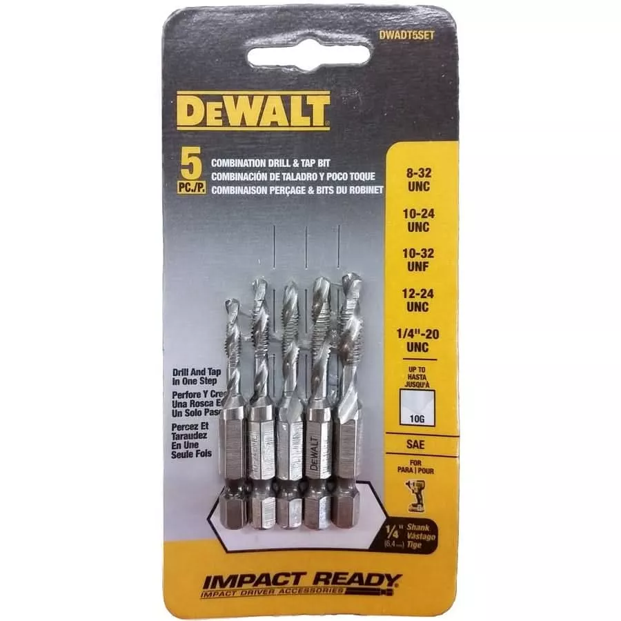 DeWalt DWADT5SET Impact Ready 5-Piece Drill & Tap Bit Set